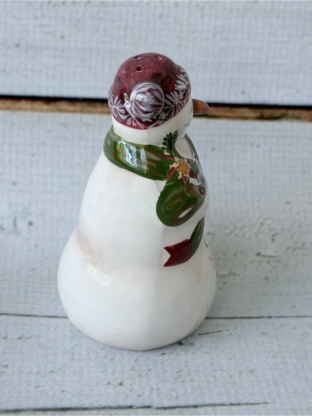 Vintage Ceramic Snowman Christmas Salt & Pepper Shakers Set with Base Tray